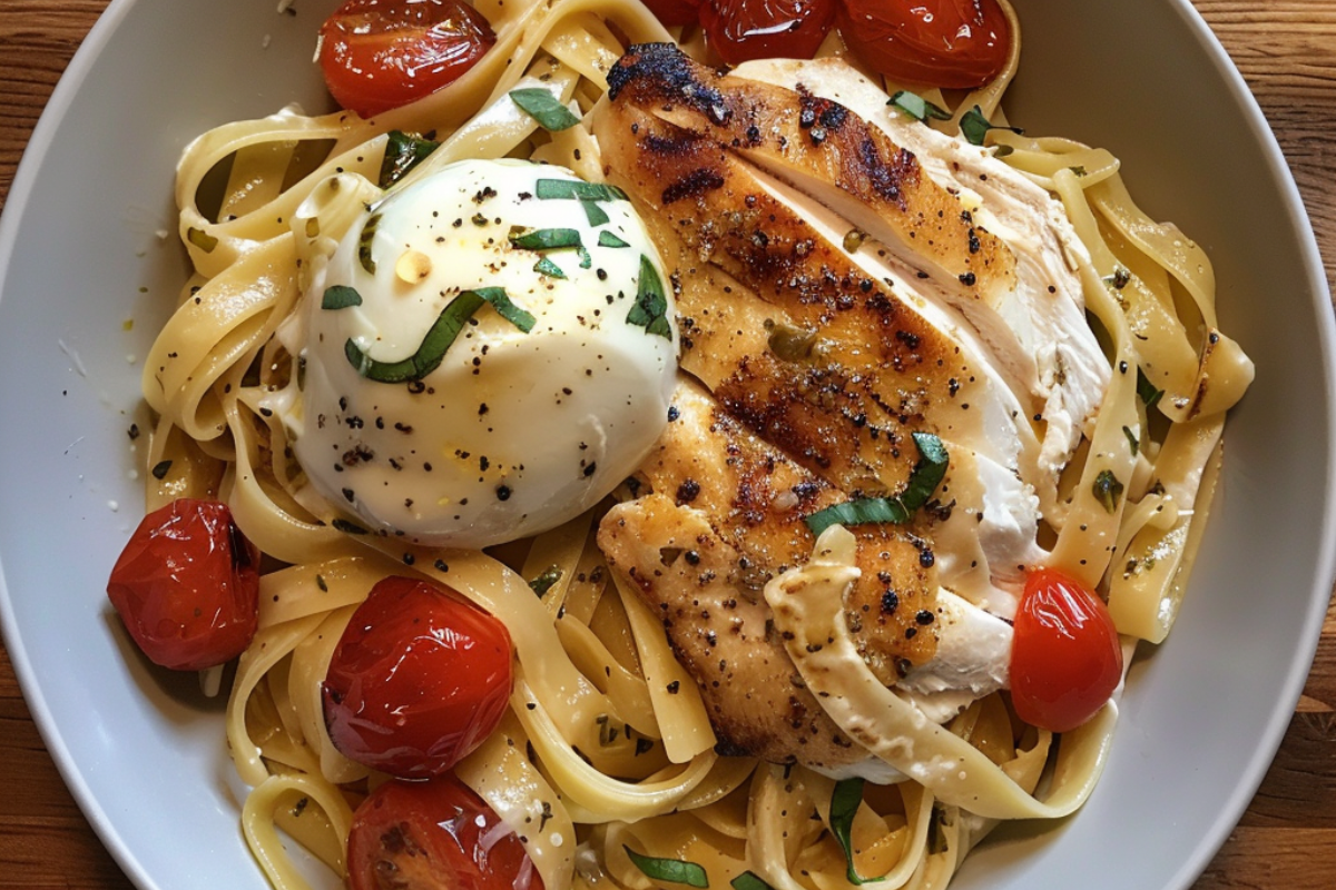 Savory Chicken Fettuccine with Mozzarella